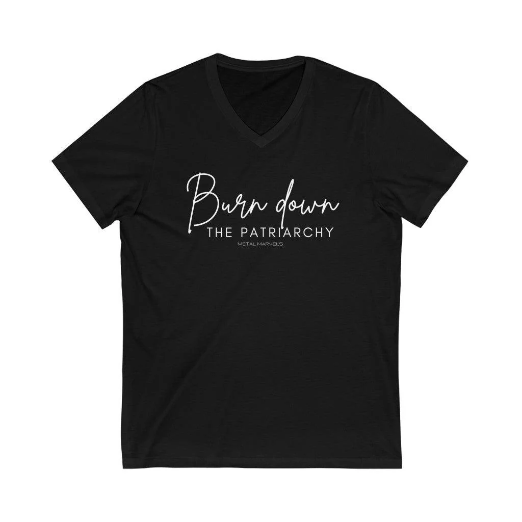 Burn Down the Patriarchy - Unisex V-Neck Tee - Image 3