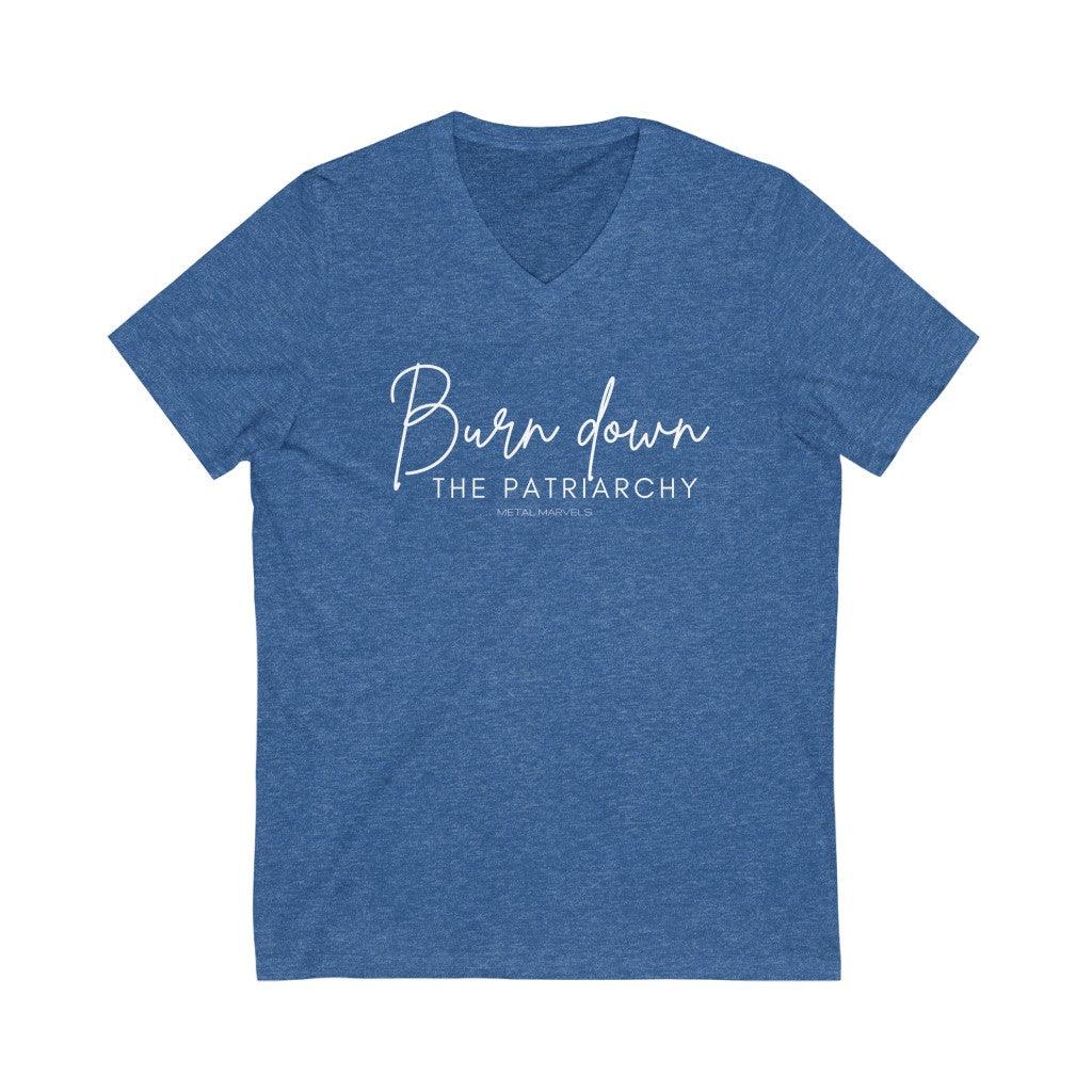 Burn Down the Patriarchy - Unisex V-Neck Tee - Image 4